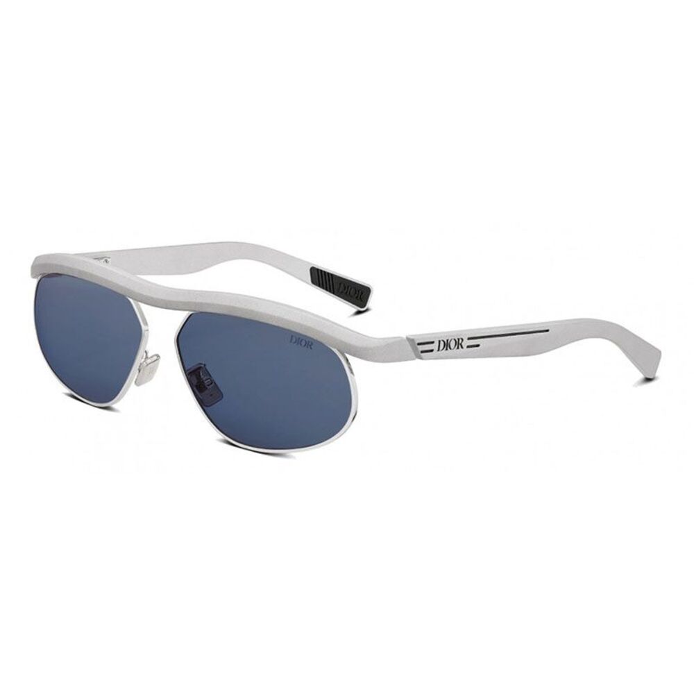 Dior Sunglasses Oval Full Rim, Matte Silver Frame and Blue Lens DIORIDERS1UF1B0
